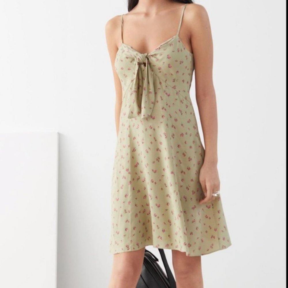 & Other Stories Floral Mini Dress in Olive and Red